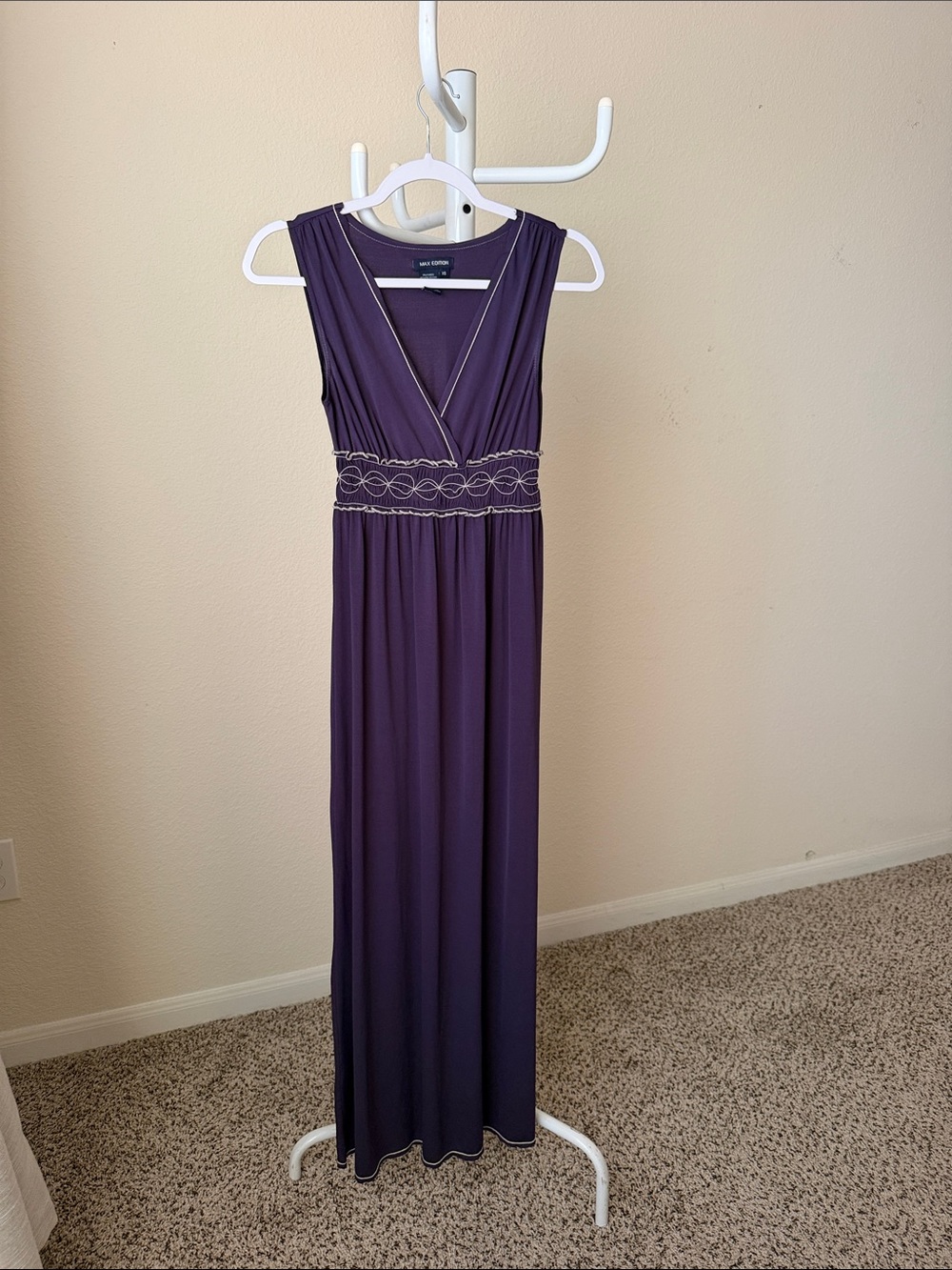 Max Edition Deep Purple Sleeveless V-Neck Maxi Dress with  contrast stitching .